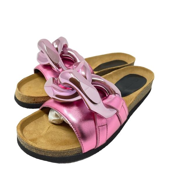 JW ANDERSON Shoes - JW Anderson 39 chain link pink slip on slides chain-link metallic mules preppy